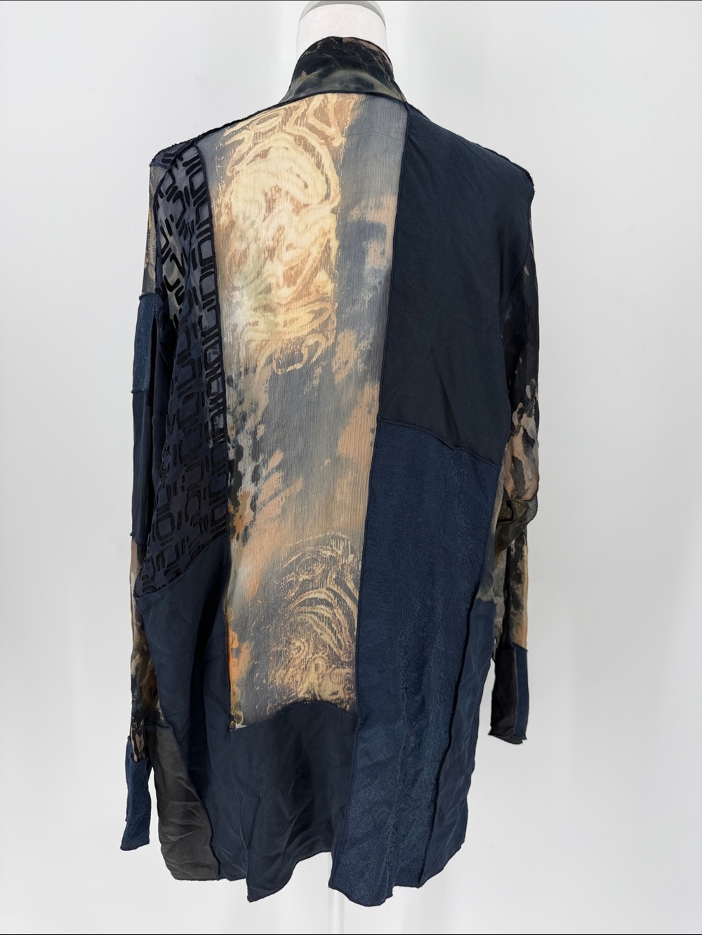 Vintage EGO 100% Silk Patchwork Art to‎ Wear Jacket Cardigan Lagenlook Boho - Picture 3 of 8